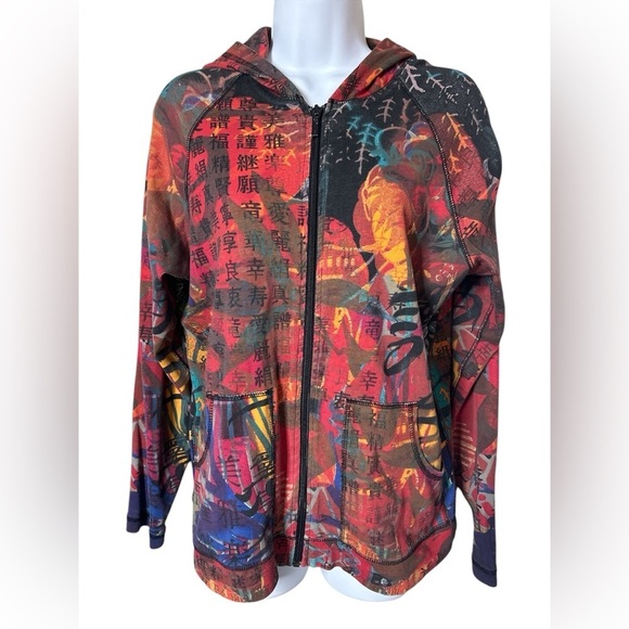 Chico’s Multicolor Oriental Artsy Graphics Cotton Zip Hoodie Women’s M - Picture 1 of 12